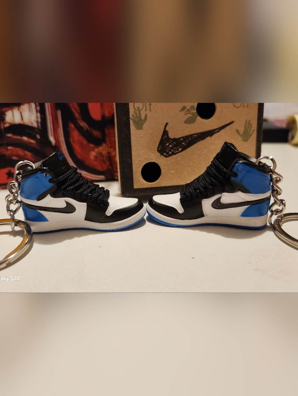 NEW NIKE Sneaker Keychain Pair in White, Black & Blue